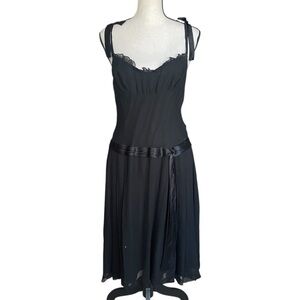 Y2k Laundry Shelli Segal Black Milkmaid Silk Midi Dress
